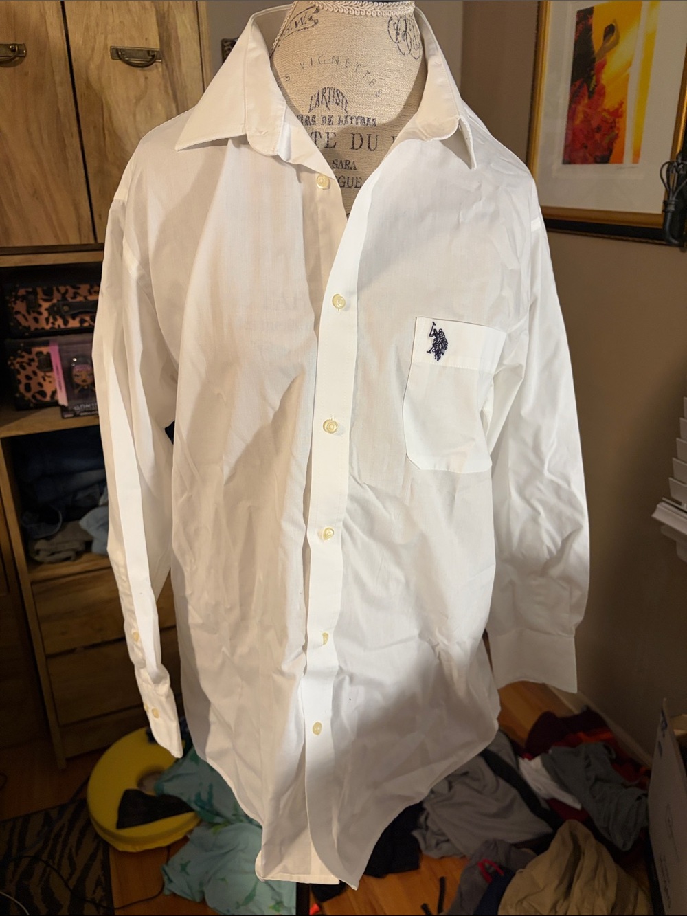 Men's Classic White Button-Down Shirt with Embroidered US Polo Assn Logo - Large
